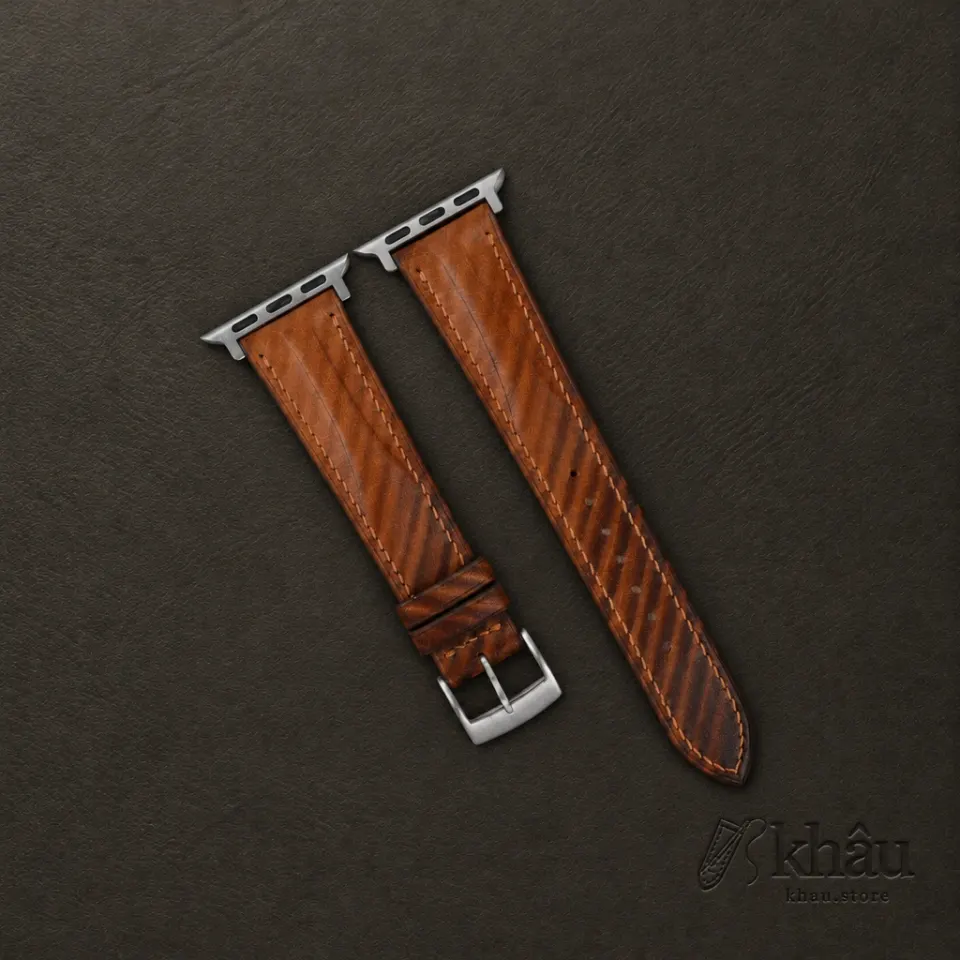 Patina Brown Slash Vachetta Leather Apple Watch Band — front view