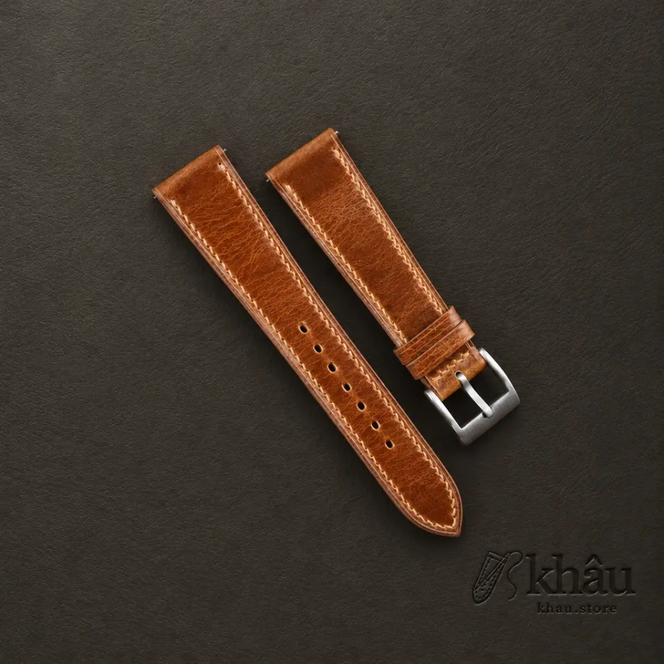Oil Brown Waxed Leather Watch Strap — front view