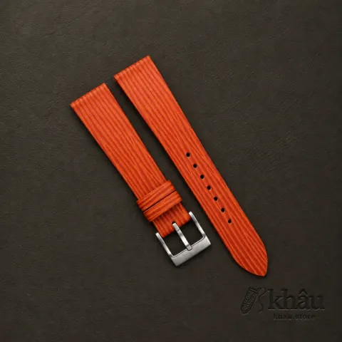 Orange Calfskin Watch Strap – Waves Texture — front view