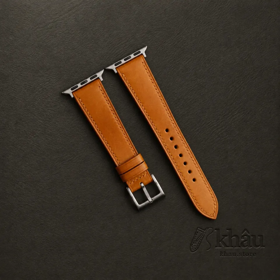 Cognac Shell Cordovan Leather Apple Watch Band — front view