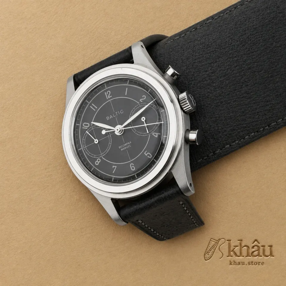 Dark Grey Babele Leather Strap for Baltic Watch — front view