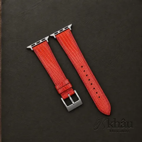 Red Lizard Leather Apple Watch Band — front view