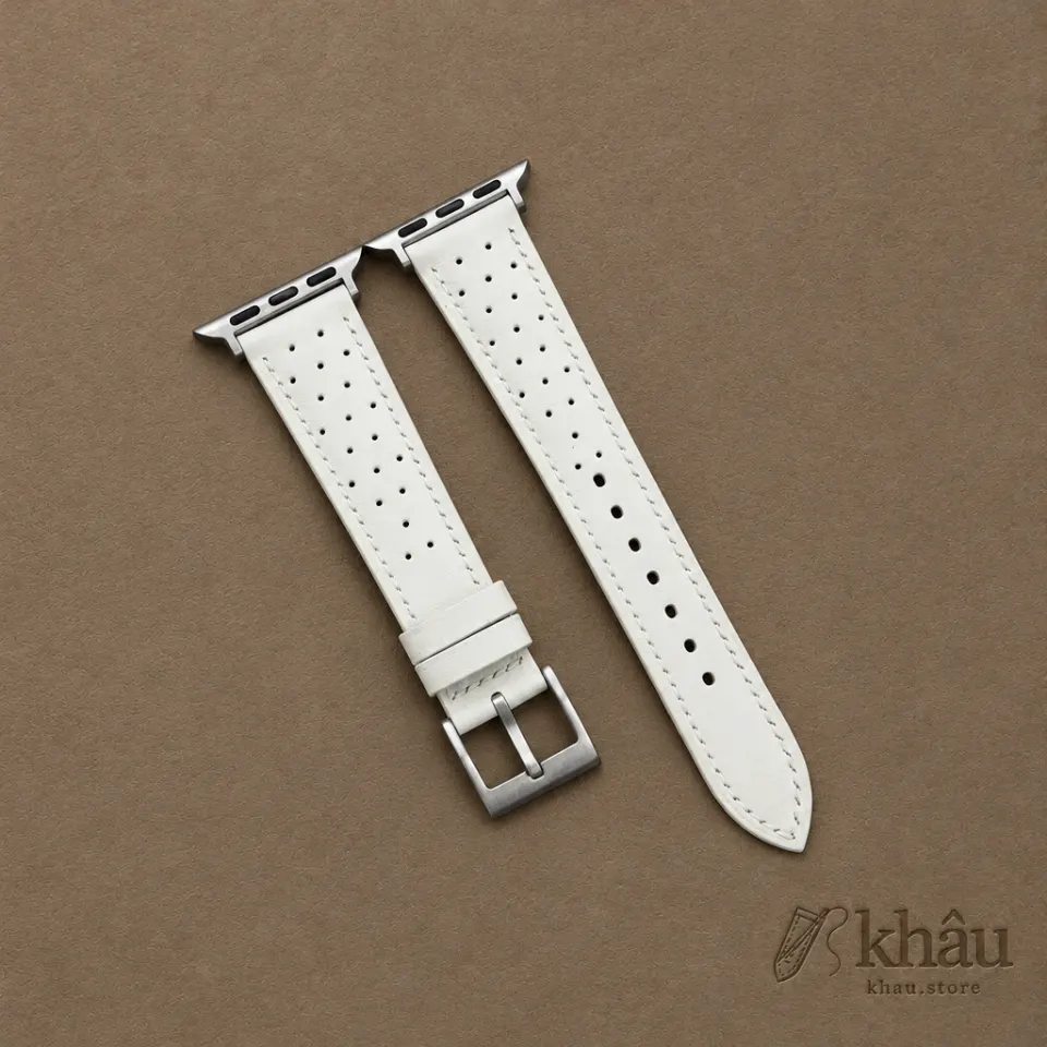Rally White Swift Leather Apple Watch Band — front view