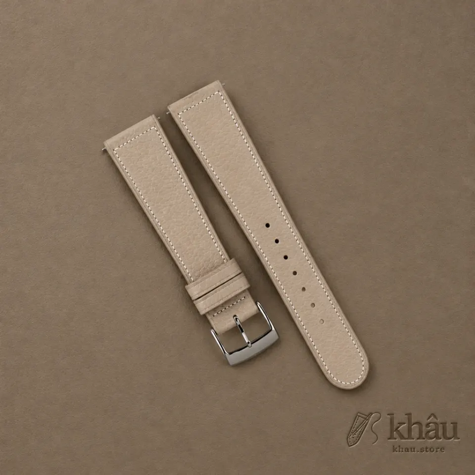 Micro Stitch Beige Peccary Leather Watch Strap — front view