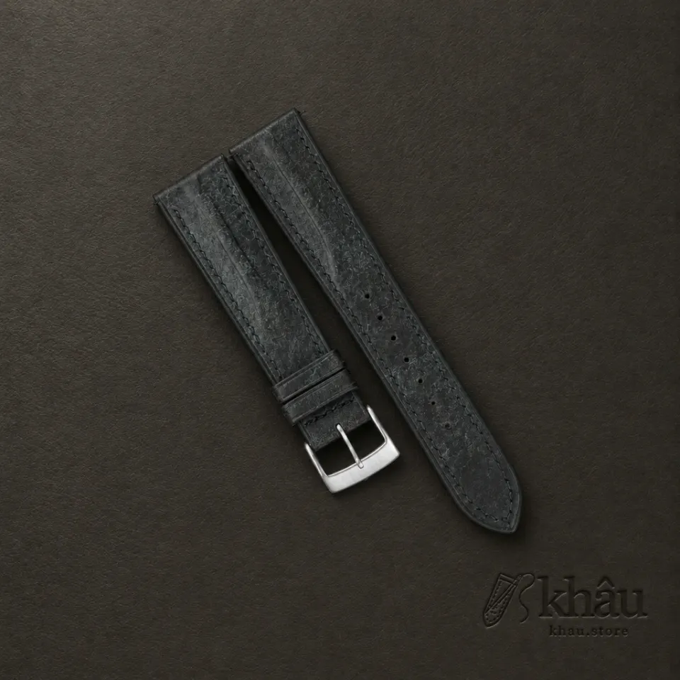 Single Padded Aquamarine Blue Habana Leather Watch Strap — front view