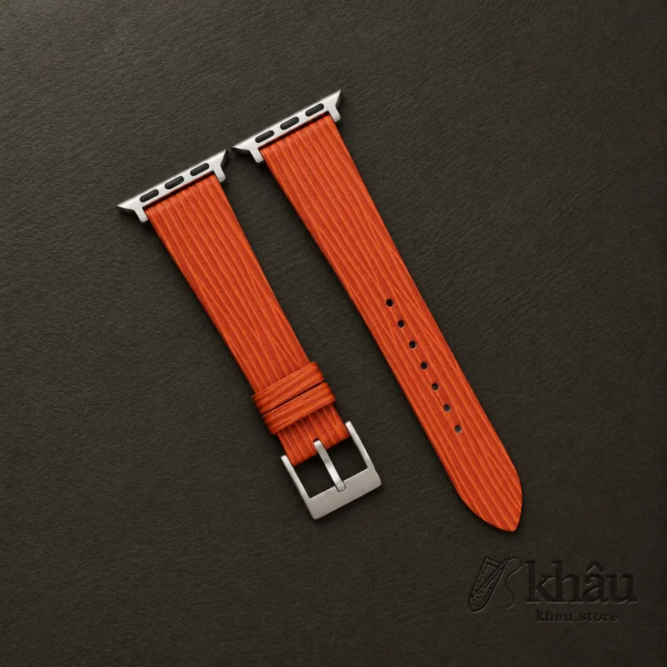 Orange Calfskin Apple watch band – Waves Texture — front view