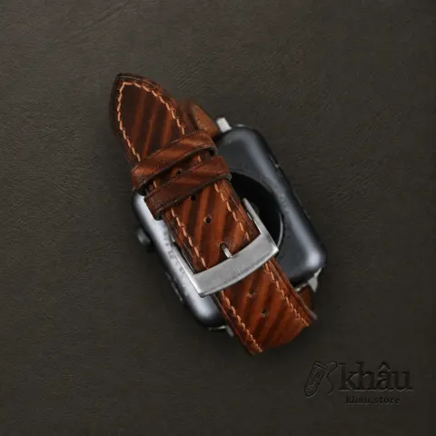Patina Brown Slash Vachetta Leather Apple Watch Band — additional view