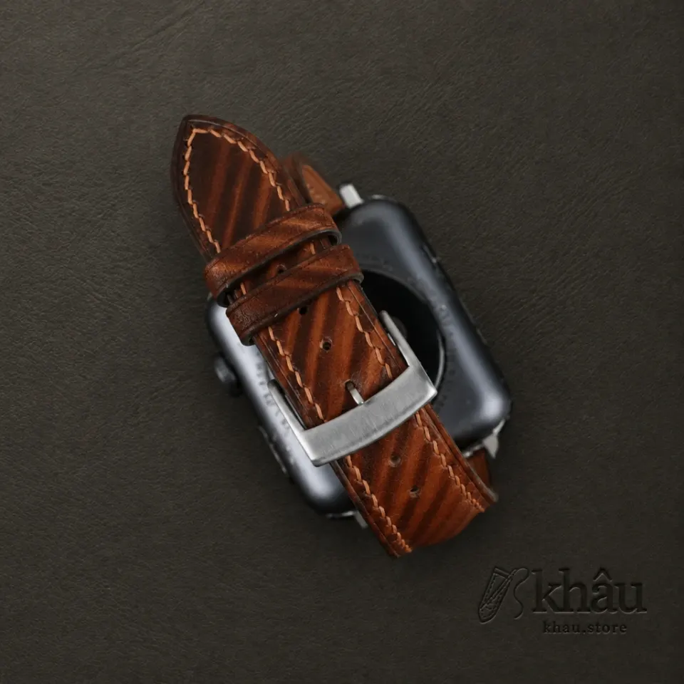 Patina Brown Slash Vachetta Leather Apple Watch Band — additional view