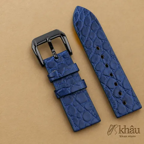Vintage Dark Blue Alligator Round Scales Leather Samsung Watch Band — additional view