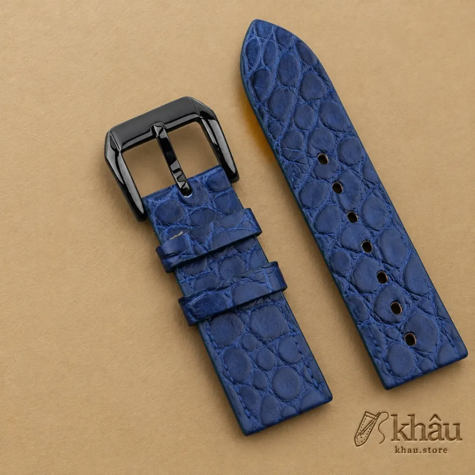 Vintage Dark Blue Alligator Round Scales Leather Samsung Watch Band — additional view