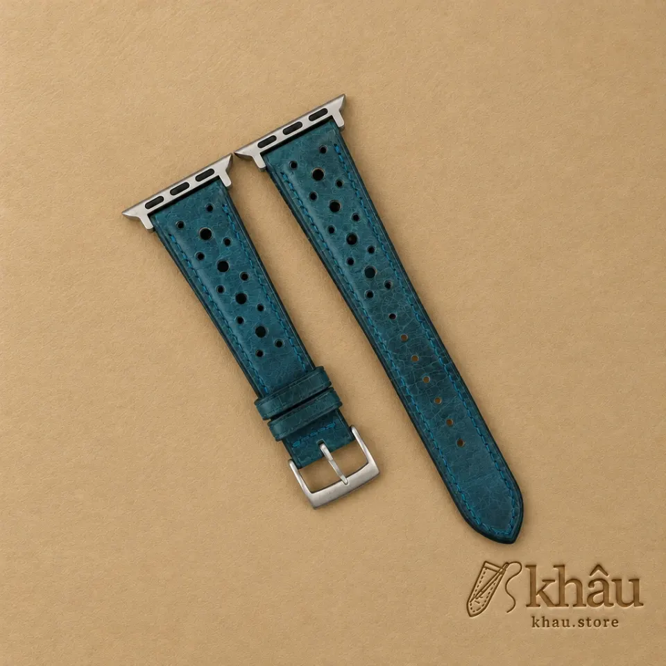 Rally Dark Aqua Blue Waxed Badalassi Carlo Leather Apple Watch Band — front view