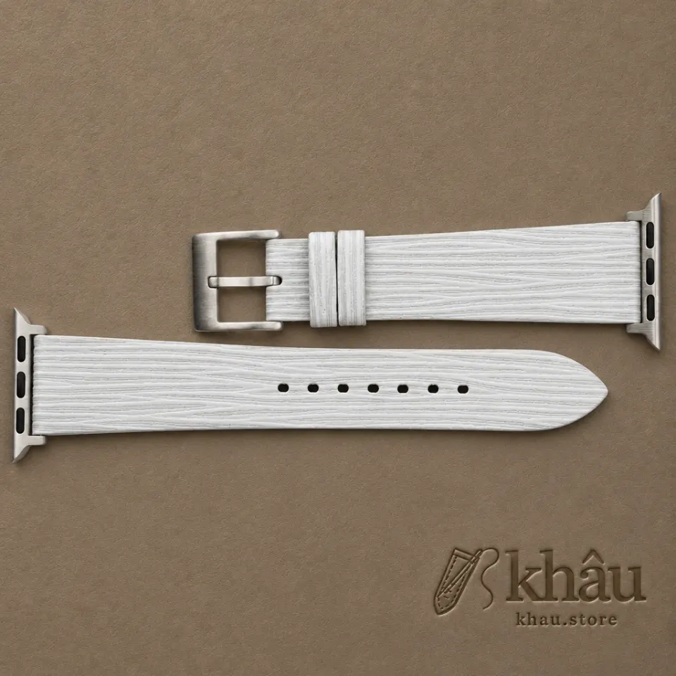 White Calfskin Apple watch band – Waves Texture — additional view