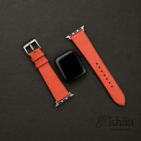 Orange Saffiano Leather Apple Watch Band — additional view