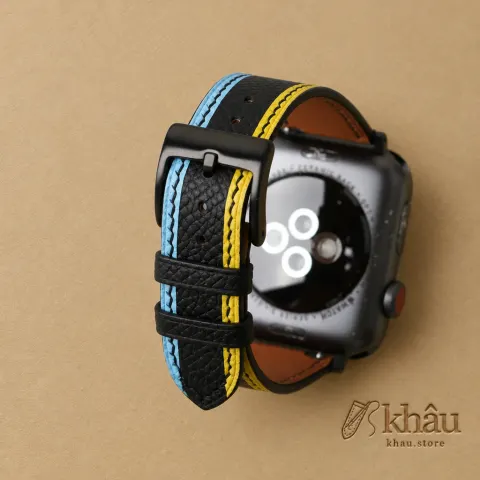 Tricolor Black Epsom Leather Apple Watch Band — additional view