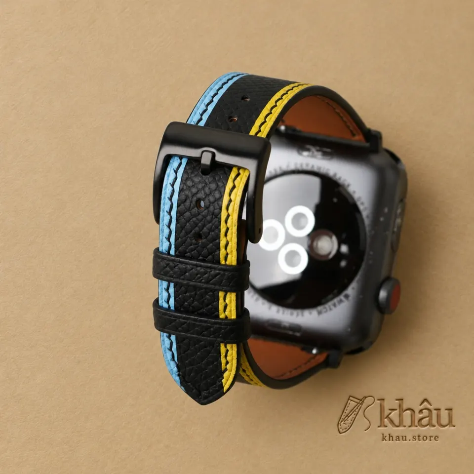 Tricolor Black Epsom Leather Apple Watch Band — additional view