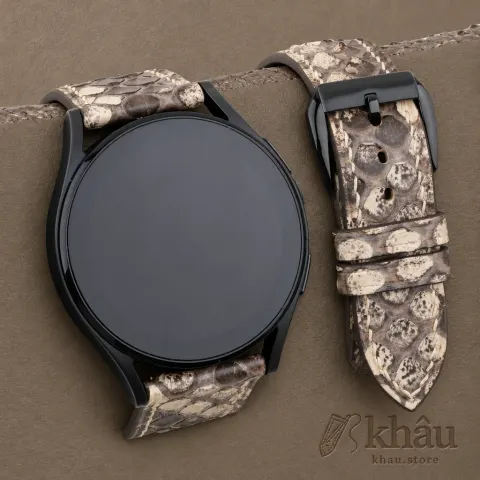 White Python Leather Samsung Watch Band — front view
