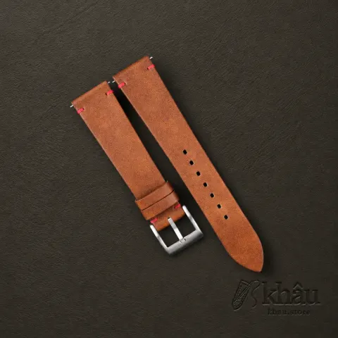 Vintage Brown Maya Vegetable Tanned Calfskin Leather Side-Stitch Watch Strap — front view