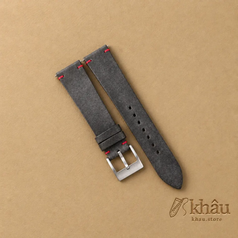 Vintage Black Maya Vegetable Tanned Calfskin Leather Side-Stitch Watch Strap — front view