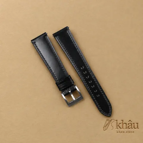 Black Shell Cordovan Leather Watch Strap — front view