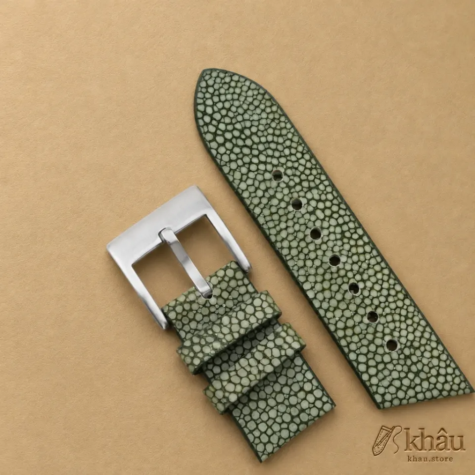 Vintage Olive Stingray Lining Pearl White Epsom Leather Watch Strap — additional view