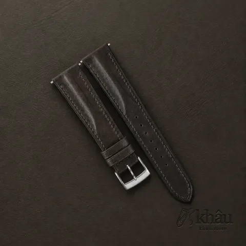 Single Padded Umber Brown Habana Leather Watch Strap — front view