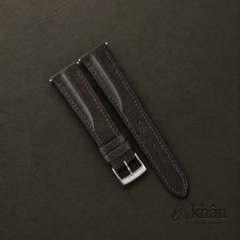 Single Padded Umber Brown Habana Leather Watch Strap — front view