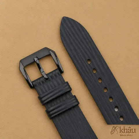 Black Calfskin Leather Samsung Watch Band – Wave Texture — additional view