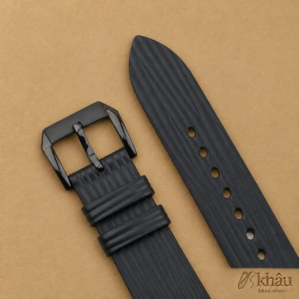 Black Calfskin Leather Samsung Watch Band – Wave Texture — additional view