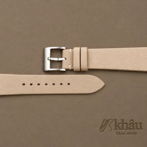 Vintage Light Cream Nubuck Leather Side-Stitch Watch Strap — additional view