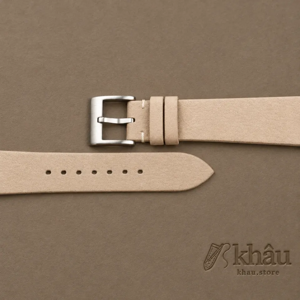 Vintage Light Cream Nubuck Leather Side-Stitch Watch Strap — additional view