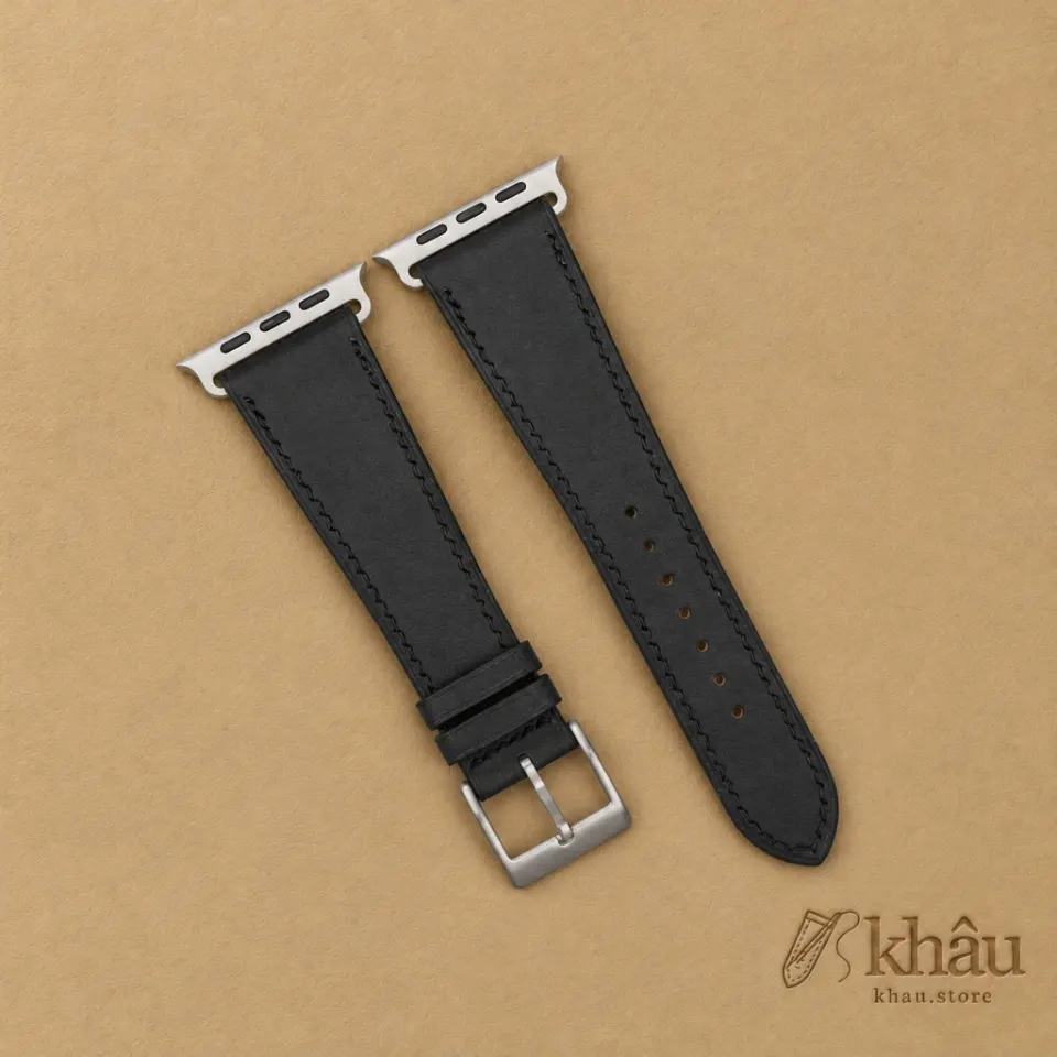 Black Badalassi Carlo Pueblo Leather Apple Watch Ultra Band — front view