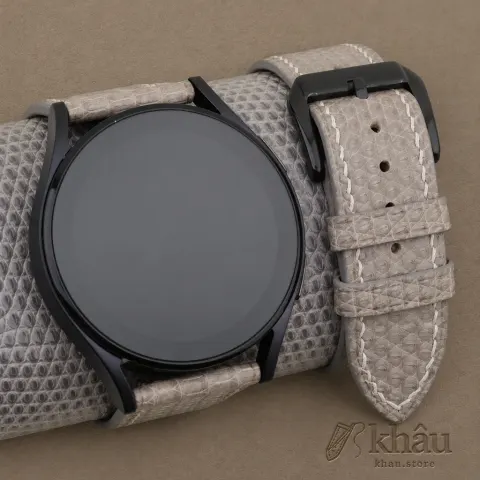 Light Grey Lizard Leather Samsung Watch Band — front view