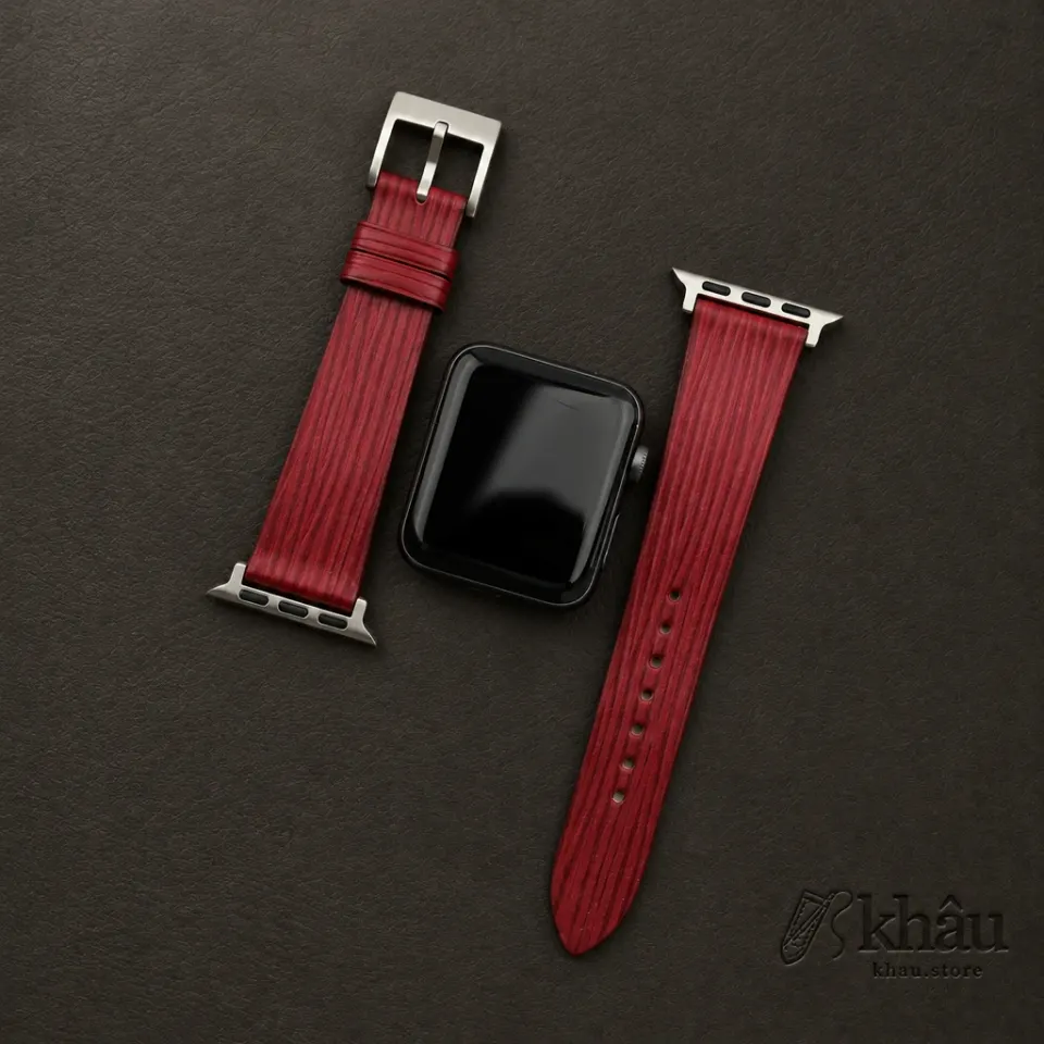 Red Calfskin Apple watch band – Waves Texture — additional view