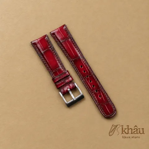 Patina Bordeaux Alligator Leather Curved End Watch Strap — front view