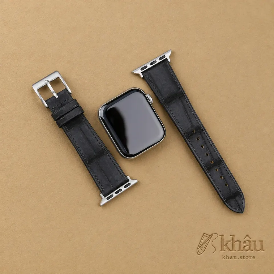 Black Nubuck Alligator Leather Apple Watch Band — additional view