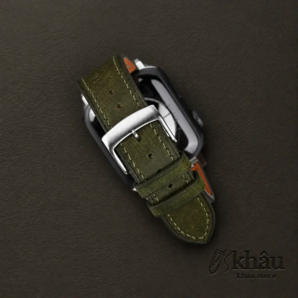 Dark Olive Badalassi Carlo Pueblo Leather Apple Watch Band — additional view
