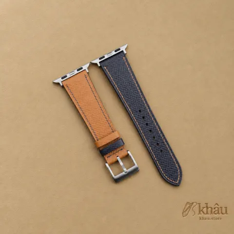 Navy Golden Epsom Calf Leather Apple Watch Band — front view