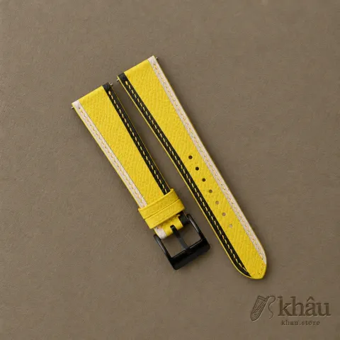 Tricolor Yellow Epsom Leather Watch Strap — front view