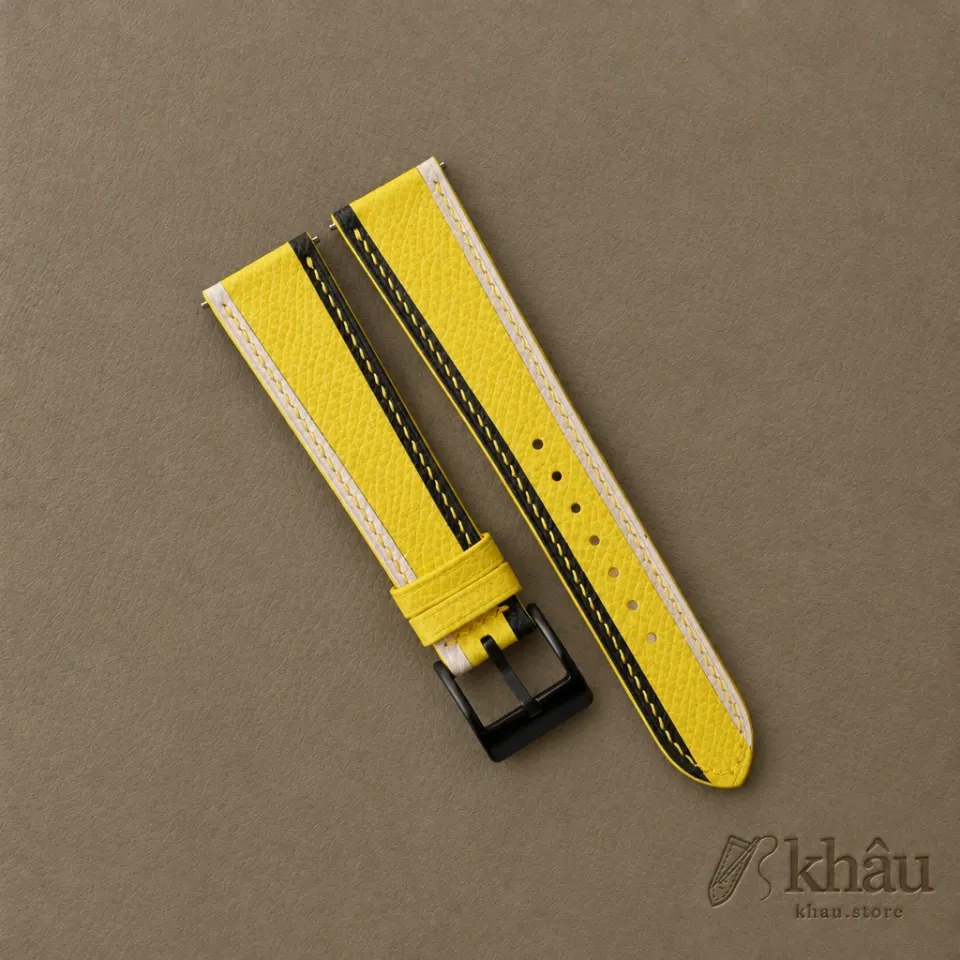 Tricolor Yellow Epsom Leather Watch Strap — front view