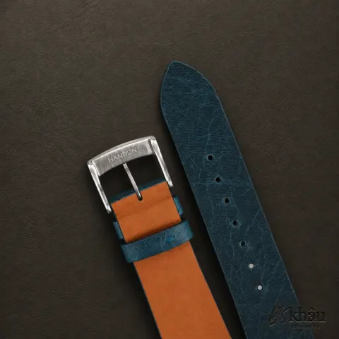 Vintage Dark Aqua Blue Waxed Badalassi Carlo Leather Watch Strap — additional view