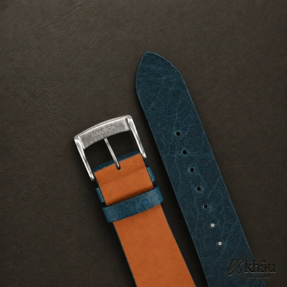 Vintage Dark Aqua Blue Waxed Badalassi Carlo Leather Watch Strap — additional view