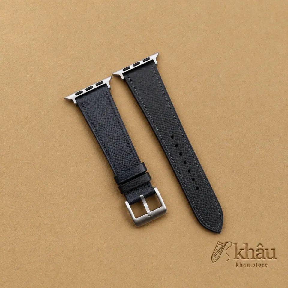 Black Navy Epsom Calf Leather Apple Watch Band — front view