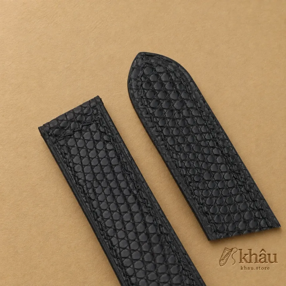 Black Lizard Leather Single Folding Watch Strap — additional view