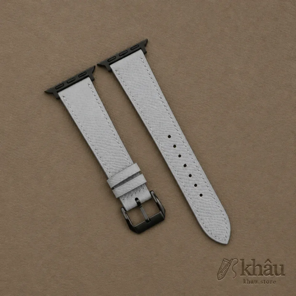 Light Grey Epsom Leather Apple Watch Band — front view