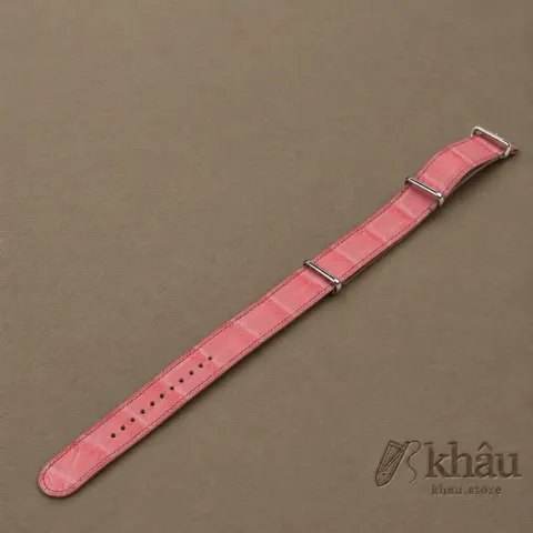 NATO Pink Alligator Lining Light Grey Alligator Round Scales Leather Watch Strap — front view