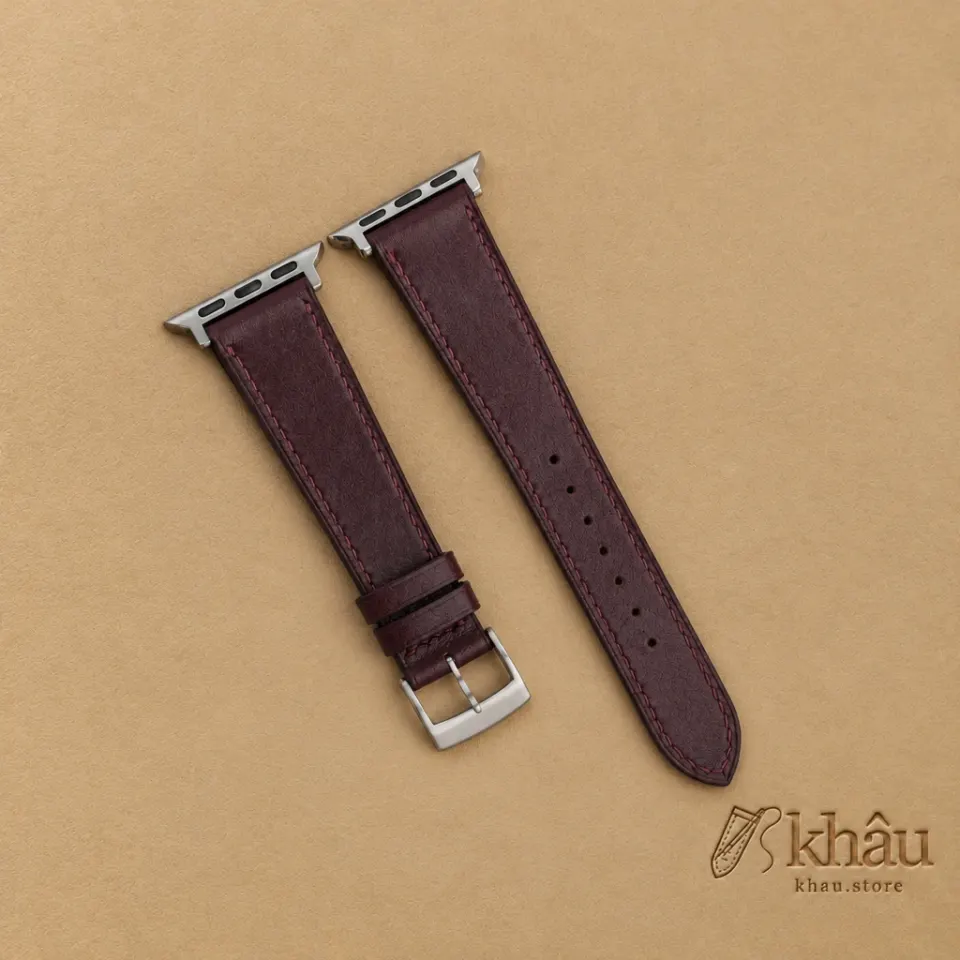 Dark Burgundy Box Calf Leather Apple Watch Band — front view