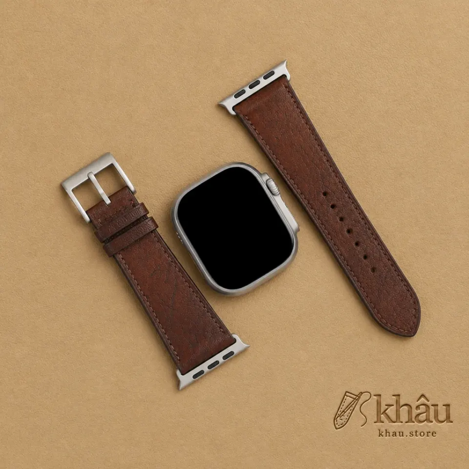 Dark Brown Alran Fat Nat Chevre Leather Apple Watch Ultra Band — additional view