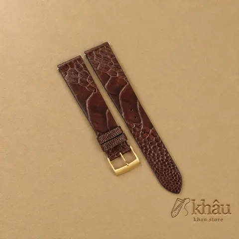 Vintage Dark Brown Ostrich Leg Leather Watch Strap — front view