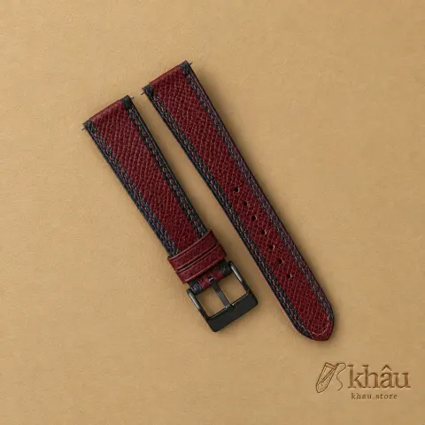 Tricolor Burgundy Epsom Leather Watch Strap — front view