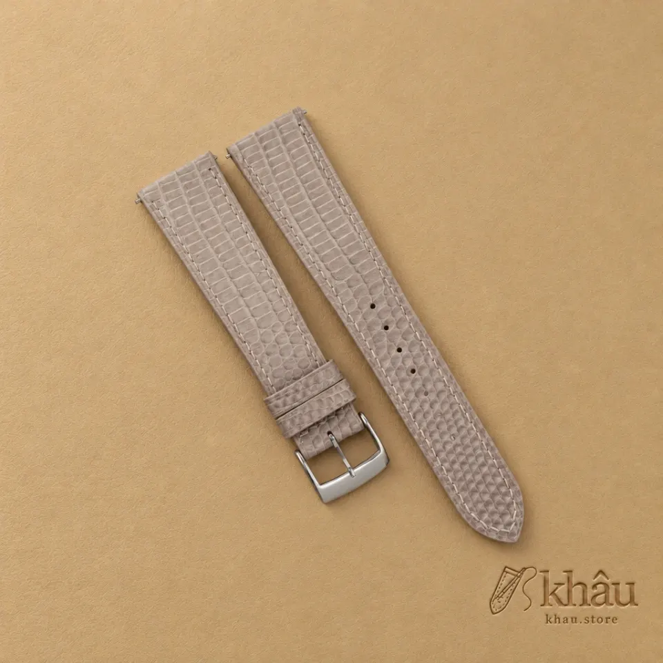 Light Grey Lizard Leather Watch Strap — front view